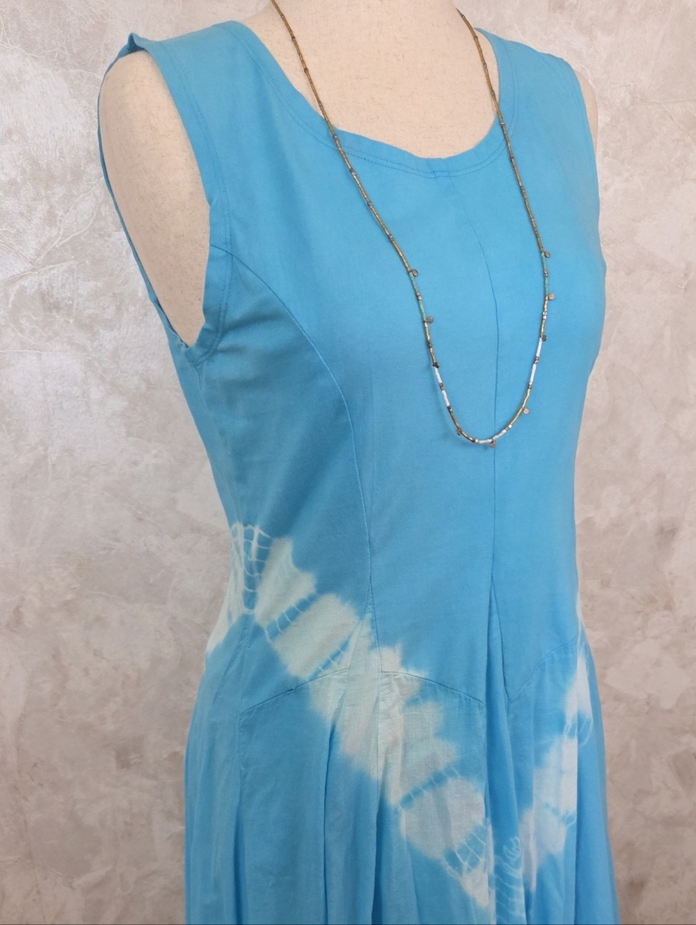 Y2K Blue Tie Dye Cotton Dress Sleeveless Boho Festival Flowy Free Size Sakkas